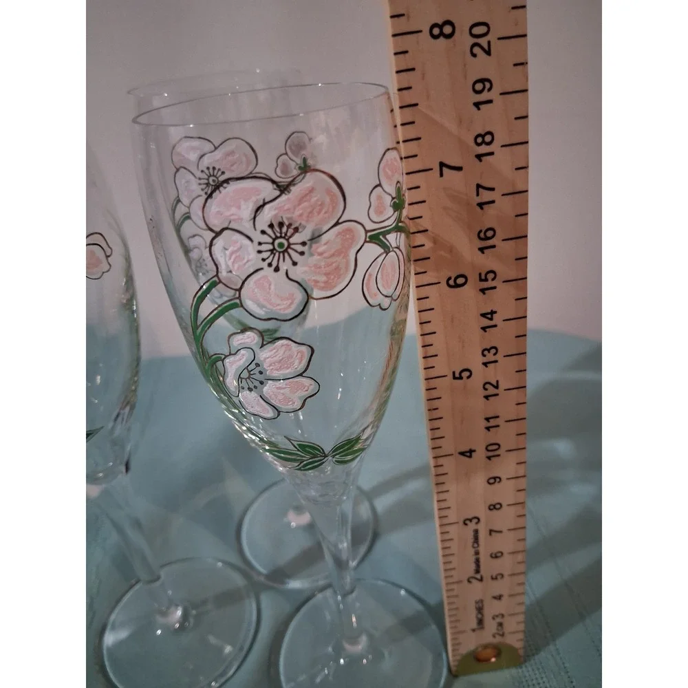 Set of 3 perrier jouet hand painted floral champagne glasses 7 1/2